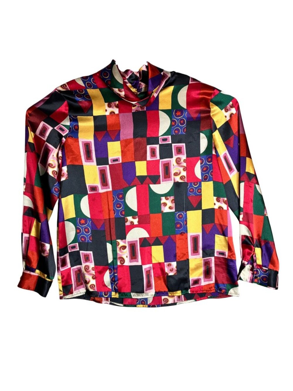 Tess Womens 14 Blouse Abstract Print Satin Long Sleeve Button Back Closure Shirt
